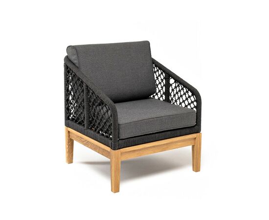 "Канны" кресло плетеное из роупа (узелки), основание дуб, роуп темно-серый круглый, ткань темно-серая 027, изображение 3 | Интернет магазин мебели и декора LifeDekor