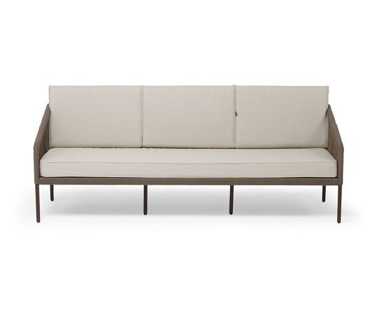 "Канны" диван 3-местный плетеный из роупа, каркас алюминий коричневый (RAL8016) муар, роуп коричневый круглый, ткань бежевая 15052, изображение 2 | Интернет магазин мебели и декора LifeDekor