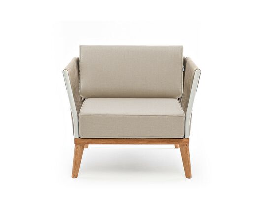 "Касабланка" кресло плетеное из роупа, основание дуб, каркас алюминий светло-серый (RAL7035) муар, роуп серо-коричневый 23мм, ткань бежевая 15052, изображение 2 | Интернет магазин мебели и декора LifeDekor