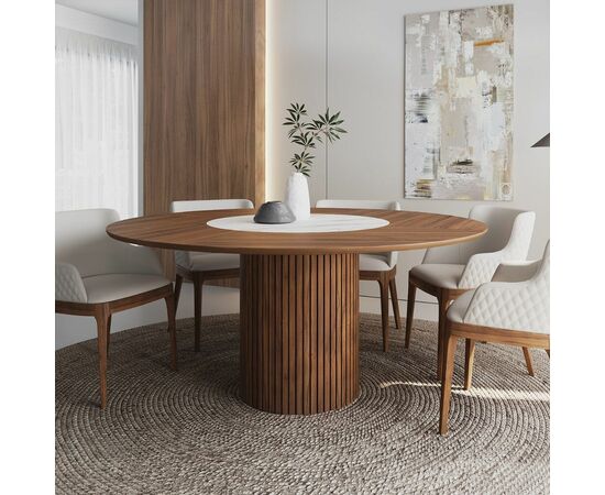 Стол круглый Denver 140, керамика матовая + шпон / опора дерево, изображение 2 | Интернет магазин мебели и декора LifeDekor