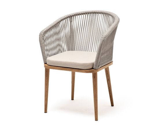 "Марсель" стул плетеный из роупа, основание дуб, роуп серый меланж круглый, ткань бежевая 15052 | Интернет магазин мебели и декора LifeDekor