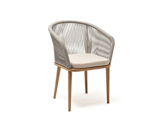 "Марсель" стул плетеный из роупа, основание дуб, роуп серый меланж круглый, ткань бежевая 15052, изображение 3 | Интернет магазин мебели и декора LifeDekor