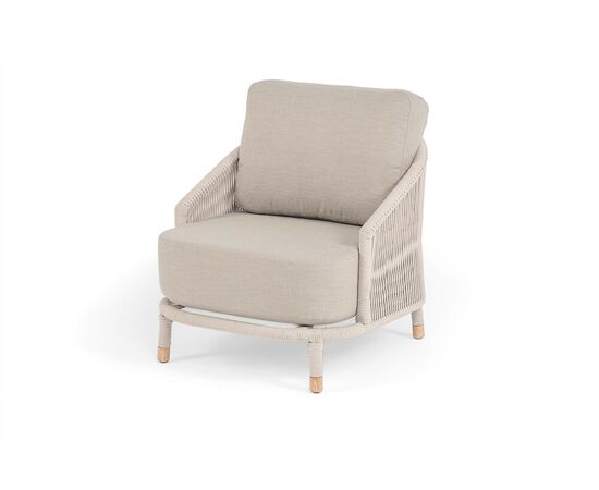 "Верона" кресло плетеное из роупа, каркас алюминий белый муар, роуп бежевый круглый, ткань бежевая 15052 | Интернет магазин мебели и декора LifeDekor