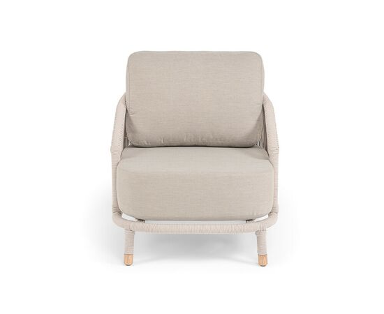 "Верона" кресло плетеное из роупа, каркас алюминий белый муар, роуп бежевый круглый, ткань бежевая 15052, изображение 3 | Интернет магазин мебели и декора LifeDekor