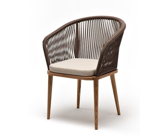 "Марсель" стул плетеный из роупа, основание дуб, роуп коричневый круглый, ткань бежевая 15052 | Интернет магазин мебели и декора LifeDekor