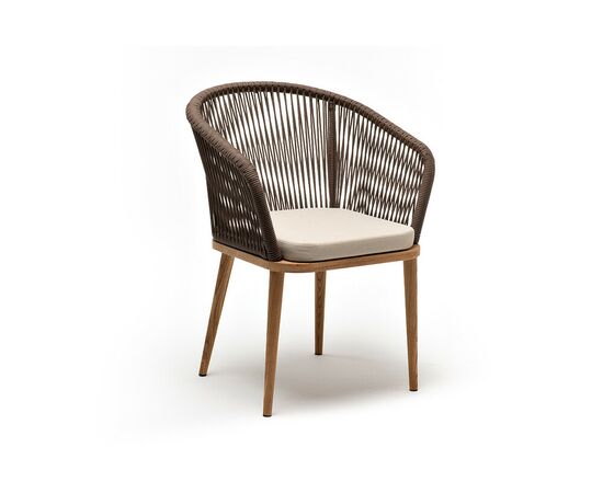 "Марсель" стул плетеный из роупа, основание дуб, роуп коричневый круглый, ткань бежевая 15052, изображение 3 | Интернет магазин мебели и декора LifeDekor