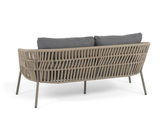 "Комо" диван 2-местный плетеный из роупа, каркас алюминий бежево-серый (RAL7006) муар, роуп серо-коричневый 23мм, ткань темно-серая 027, изображение 5 | Интернет магазин мебели и декора LifeDekor
