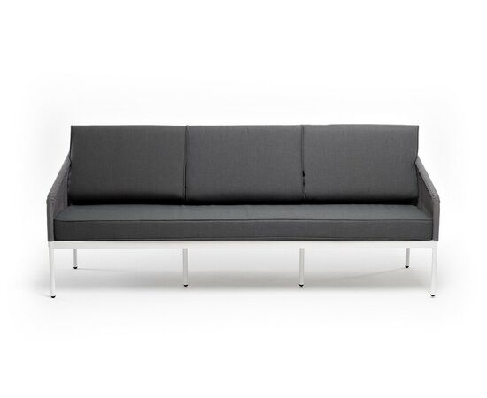 "Канны" диван 3-местный плетеный из роупа, каркас алюминий белый муар, роуп светло-серый круглый, ткань темно-серая 027, изображение 3 | Интернет магазин мебели и декора LifeDekor