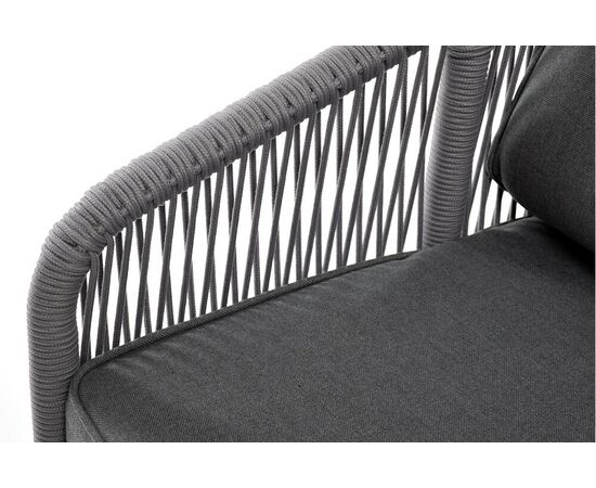 "Канны" диван 3-местный плетеный из роупа, каркас алюминий белый муар, роуп светло-серый круглый, ткань темно-серая 027, изображение 5 | Интернет магазин мебели и декора LifeDekor