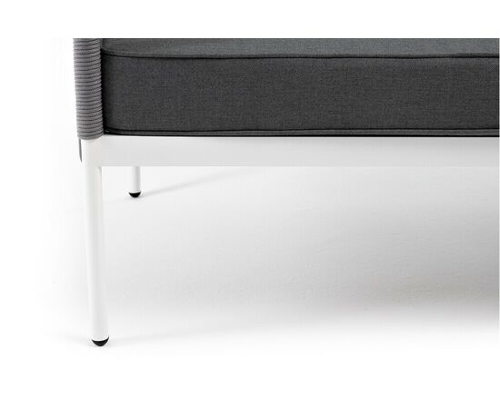 "Канны" диван 3-местный плетеный из роупа, каркас алюминий белый муар, роуп светло-серый круглый, ткань темно-серая 027, изображение 7 | Интернет магазин мебели и декора LifeDekor