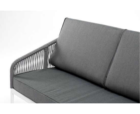 "Канны" диван 3-местный плетеный из роупа, каркас алюминий белый муар, роуп светло-серый круглый, ткань темно-серая 027, изображение 8 | Интернет магазин мебели и декора LifeDekor