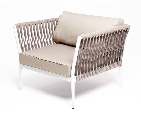 "Касабланка" кресло плетеное из роупа, каркас алюминий светло-серый (RAL7035) муар, роуп серо-коричневый 23мм, ткань бежевая 15052 | Интернет магазин мебели и декора LifeDekor