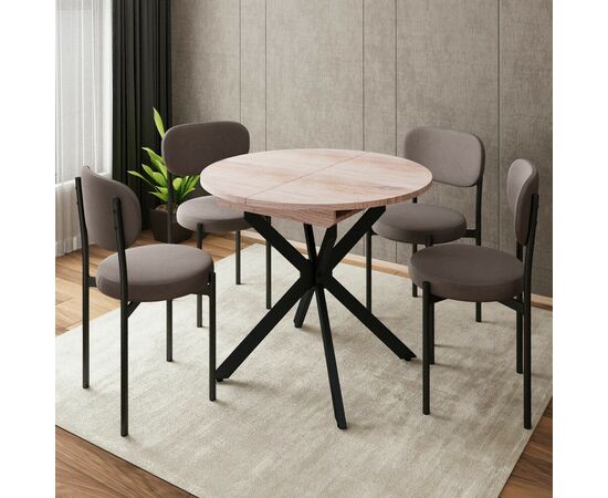 Стол круглый раздвижной Твист (90+30) дуб эндгрейн / опоры черные | Интернет магазин мебели и декора LifeDekor