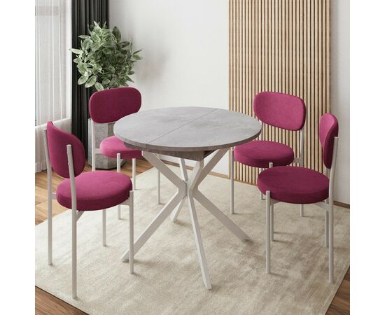 Стол круглый раздвижной Твист (90+30) цемент светлый / опоры белые | Интернет магазин мебели и декора LifeDekor