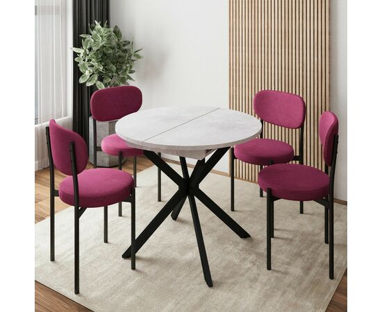 Стол круглый раздвижной Твист (90+30) цемент светлый / опоры черные, изображение 2 | Интернет магазин мебели и декора LifeDekor