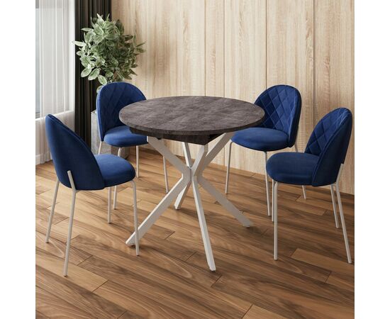 Стол круглый раздвижной Твист (90+30) камень темный / опоры белые, изображение 2 | Интернет магазин мебели и декора LifeDekor