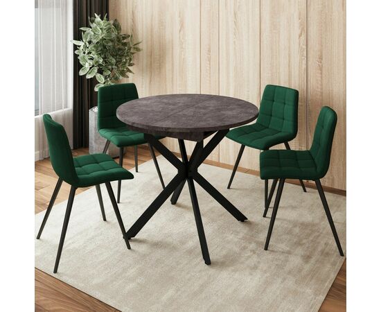 Стол круглый раздвижной Твист (90+30) камень темный / опоры черные, изображение 2 | Интернет магазин мебели и декора LifeDekor