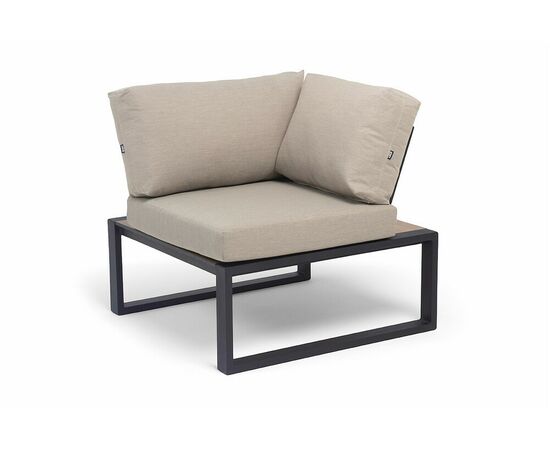 "Тулон" угловой модуль, каркас алюминий, HPL "дуб", черный муар, ткань бежевая 15052 | Интернет магазин мебели и декора LifeDekor