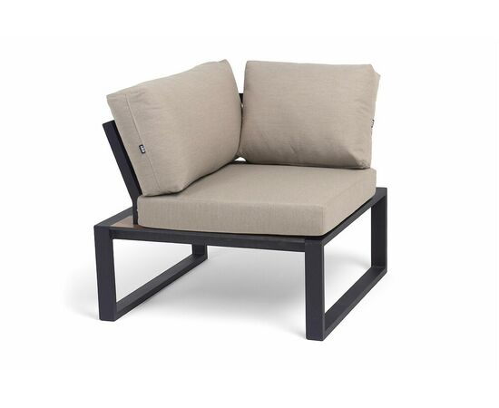 "Тулон" угловой модуль, каркас алюминий, HPL "дуб", черный муар, ткань бежевая 15052, изображение 2 | Интернет магазин мебели и декора LifeDekor