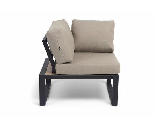 "Тулон" угловой модуль, каркас алюминий, HPL "дуб", черный муар, ткань бежевая 15052, изображение 3 | Интернет магазин мебели и декора LifeDekor