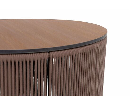 "Авиньон" журнальный стол из HPL круглый Ø70 H55, каркас из алюминия коричневый (RAL8016) муар, цвет "дуб", роуп коричневый круглый, изображение 3 | Интернет магазин мебели и декора LifeDekor