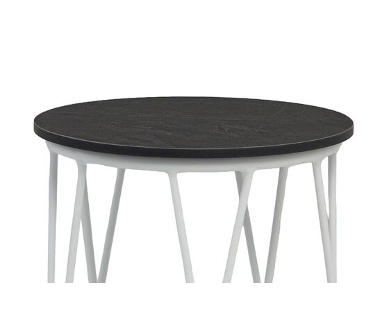 "Перу" журнальный стол из HPL круглый Ø40 H55, каркас из стали серый (RAL 7024), цвет столешницы "дуб", изображение 2 | Интернет магазин мебели и декора LifeDekor