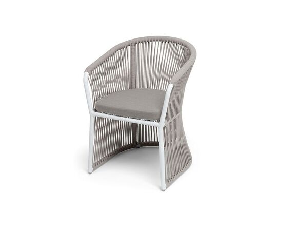 "Романо" стул плетеный из роупа, каркас алюминий белый муар, роуп бежевый круглый, ткань бежевая 15052 | Интернет магазин мебели и декора LifeDekor