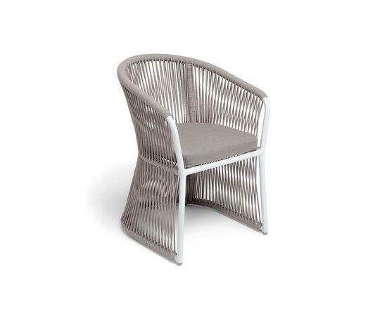 "Романо" стул плетеный из роупа, каркас алюминий белый муар, роуп бежевый круглый, ткань бежевая 15052, изображение 2 | Интернет магазин мебели и декора LifeDekor