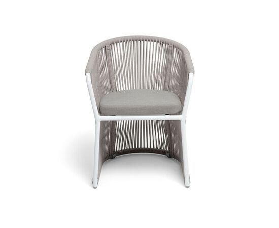 "Романо" стул плетеный из роупа, каркас алюминий белый муар, роуп бежевый круглый, ткань бежевая 15052, изображение 3 | Интернет магазин мебели и декора LifeDekor