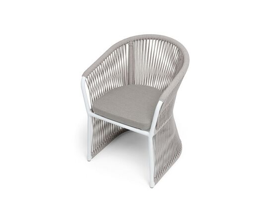 "Романо" стул плетеный из роупа, каркас алюминий белый муар, роуп бежевый круглый, ткань бежевая 15052, изображение 4 | Интернет магазин мебели и декора LifeDekor