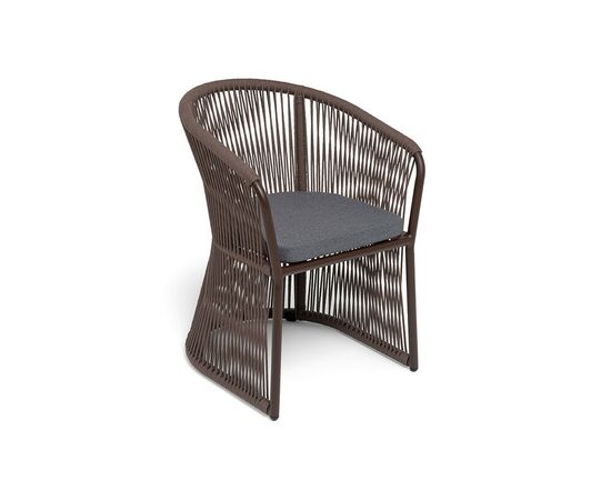 "Романо" стул плетеный из роупа, каркас алюминий коричневый (RAL8016) муар, роуп коричневый круглый, ткань темно-серая 027, изображение 2 | Интернет магазин мебели и декора LifeDekor