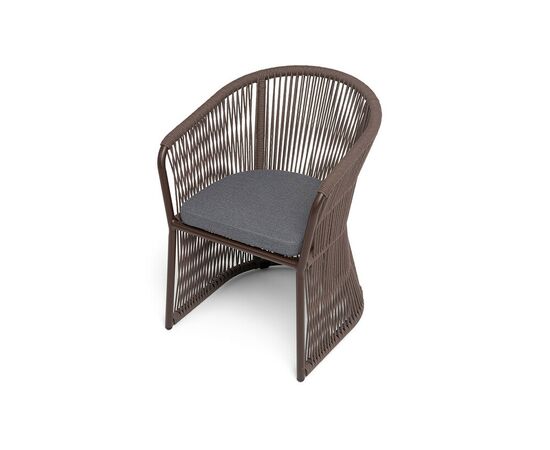 "Романо" стул плетеный из роупа, каркас алюминий коричневый (RAL8016) муар, роуп коричневый круглый, ткань темно-серая 027, изображение 4 | Интернет магазин мебели и декора LifeDekor