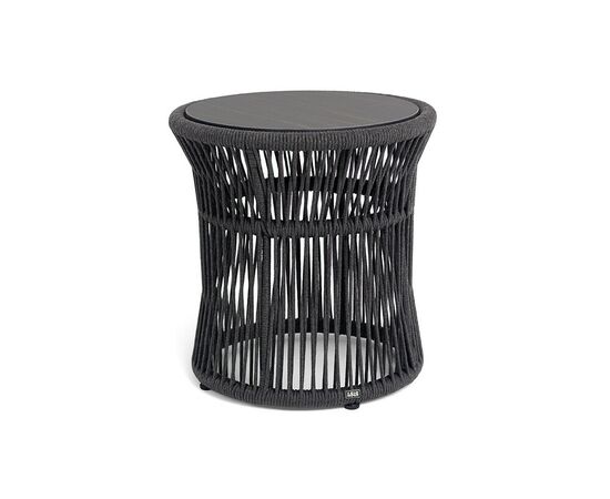 "Романо" журнальный стол из HPL круглый Ø45 H47, каркас из алюминия черный муар, цвет "черный мрамор", роуп темно серый круглый | Интернет магазин мебели и декора LifeDekor