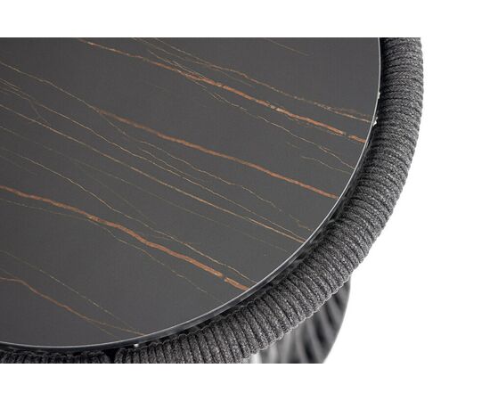 "Романо" журнальный стол из HPL круглый Ø45 H47, каркас из алюминия черный муар, цвет "черный мрамор", роуп темно серый круглый, изображение 2 | Интернет магазин мебели и декора LifeDekor
