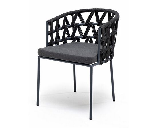 "Диего" стул плетеный из роупа, каркас из стали темно-серый (RAL7024) муар, роуп темно-серый круглый, ткань темно-серая 027 | Интернет магазин мебели и декора LifeDekor
