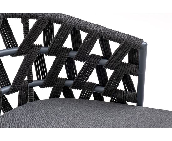 "Диего" стул плетеный из роупа, каркас из стали темно-серый (RAL7024) муар, роуп темно-серый круглый, ткань темно-серая 027, изображение 6 | Интернет магазин мебели и декора LifeDekor