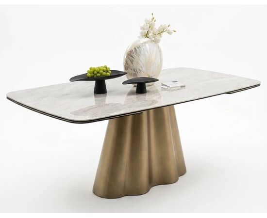 Стол КАРЛЕС (CARLES) 180 БЕЖЕВЫЙ МРАМОР (GLOSS SAND FLOW) керамика / Золотой винтаж каркас, ®DISAUR | Интернет магазин мебели и декора LifeDekor