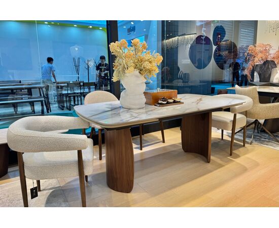 Стол ВЕСТБЕРГ (WESTBERG) 180 КАЛАКАТТА (GLOSS CALACATTA GOLD SOLID CERAMIC) / Орех натур, ®DISAUR, изображение 4 | Интернет магазин мебели и декора LifeDekor