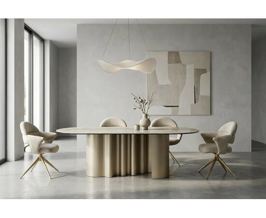 Стул ЖЕНЕВА (GENEVA 360 град, цвет ЛАТТЕ PENA-110 / HUNTER-110, ткань / ШАМПАНЬ каркас, ®DISAUR, изображение 7 | Интернет магазин мебели и декора LifeDekor