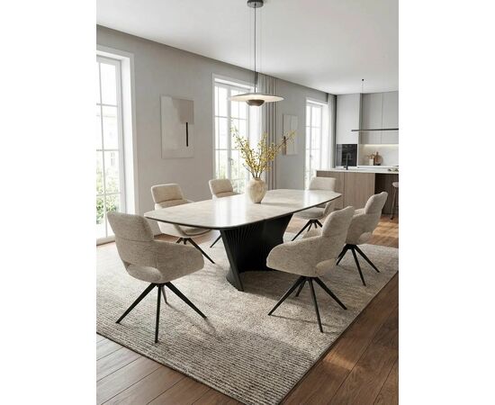 Стул АРНЭ (ARNE) 360 град, цвет БЕЖЕВЫЙ EYELASH -120, фактурный шенилл / ЧЕРНЫЙ каркас, ®DISAUR, изображение 7 | Интернет магазин мебели и декора LifeDekor