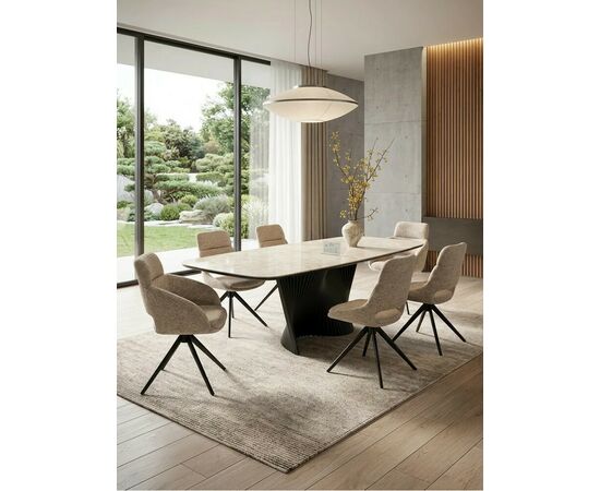 Стул АРНЭ (ARNE) 360 град, цвет БЕЖЕВЫЙ EYELASH -120, фактурный шенилл / ЧЕРНЫЙ каркас, ®DISAUR, изображение 8 | Интернет магазин мебели и декора LifeDekor