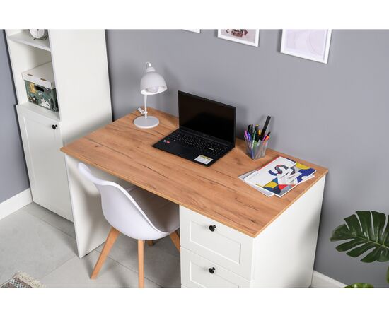 Компьютерный стол Опра белый шагрень / дуб золотой craft, изображение 9 | Интернет магазин мебели и декора LifeDekor