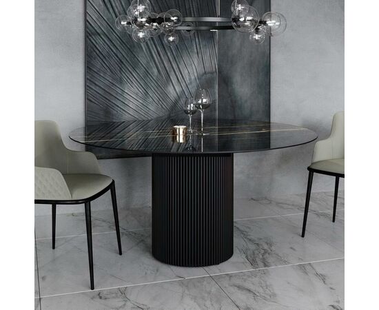 Стол раскладной круглый Нолан 120+40, керамика глянцевая, черная | Интернет магазин мебели и декора LifeDekor