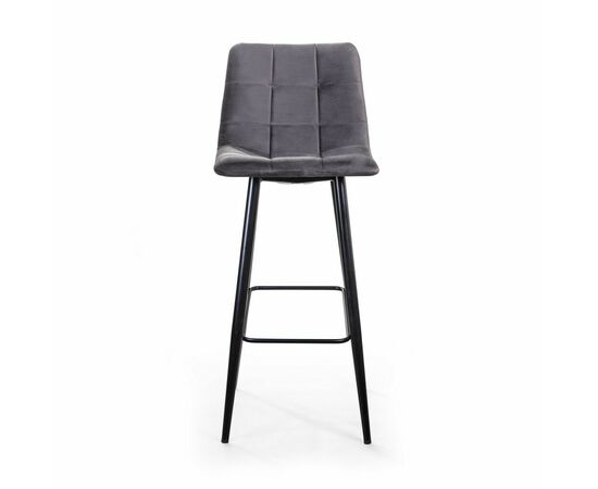 Стул барный Уно, бархат серый 27 / чёрный конус, изображение 2 | Интернет магазин мебели и декора LifeDekor