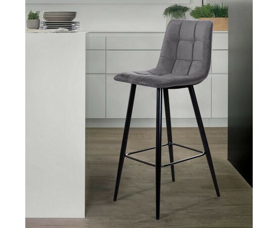 Стул барный Уно, бархат серый 27 / чёрный конус, изображение 10 | Интернет магазин мебели и декора LifeDekor