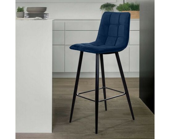 Стул барный Уно, бархат синий 29 / чёрный конус, изображение 4 | Интернет магазин мебели и декора LifeDekor