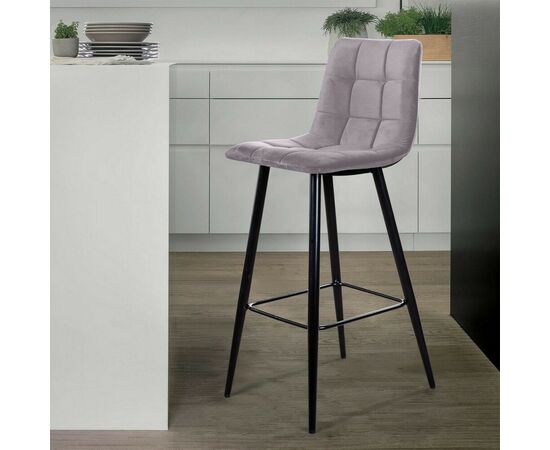 Стул барный Уно, бархат светло-серый 26 / чёрный конус, изображение 4 | Интернет магазин мебели и декора LifeDekor