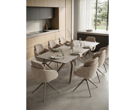 Стол КОСТА (COSTA) 180 ТРАВЕРТИН (MATTE SPANISH TRAVERTINE) керамика/ Латте / Орех натур, ®DISAUR | Интернет магазин мебели и декора LifeDekor