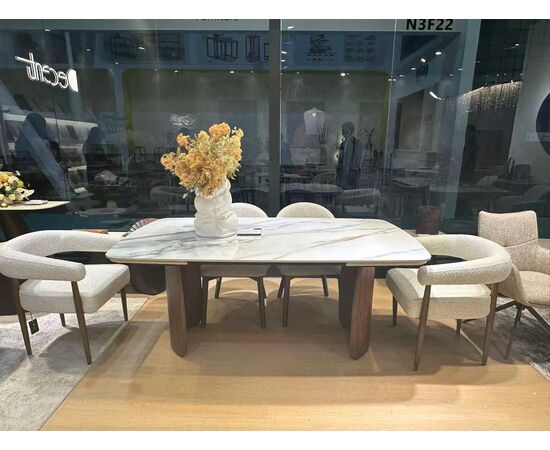 Стол ВЕСТБЕРГ (WESTBERG) 180 КАЛАКАТТА (GLOSS CALACATTA GOLD SOLID CERAMIC) / Орех натур, ®DISAUR, изображение 3 | Интернет магазин мебели и декора LifeDekor