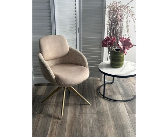 Стул ГРЕЙС (GRACE) 360 град. цвет БЕЖЕВЫЙ PENA-120 / G1229-3, ткань / ШАМПАНЬ  каркас, ®DISAUR | Интернет магазин мебели и декора LifeDekor